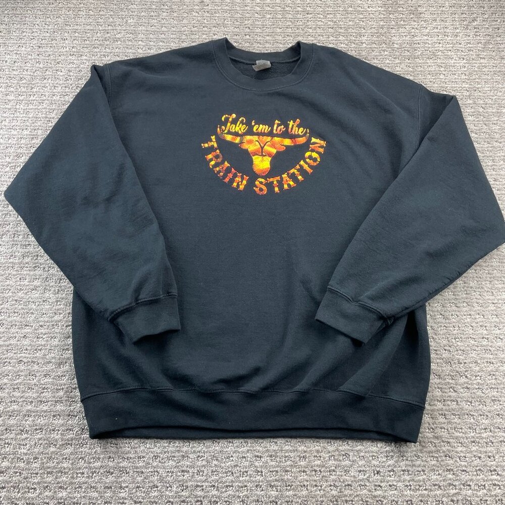Yellowstone Crewneck Sweater Take 'EM To The Train Station Women Size XL Black